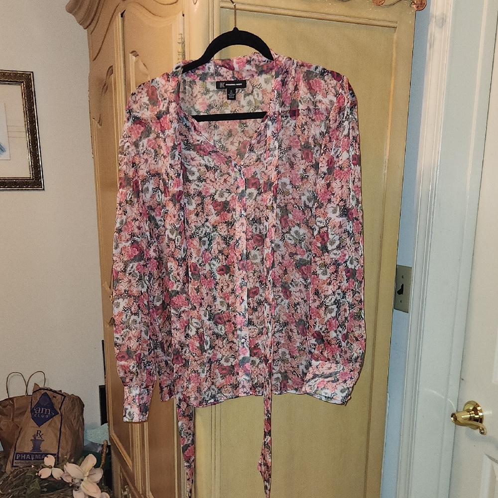 INC International Concepts Floral Blouse - Pink and Black